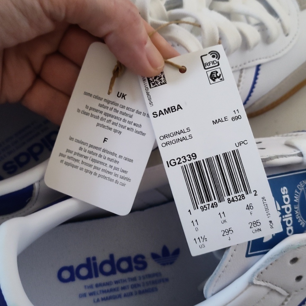 Adidas Samba Original Sneakers White Lucid Blue Size men's 11.5 - Picture 9 of 12